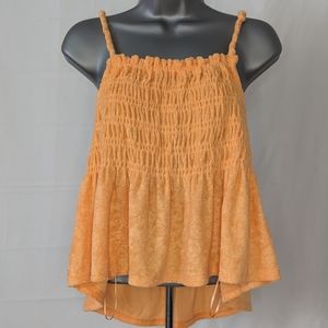So Sonoma Sleeveless Ruffled Crop Top Coral Orange L Large Women's Jr.